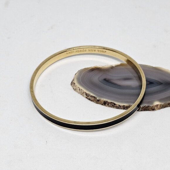 Kate Spade Black Enamel 'Draw the Line' Bangle Bracelet Gold Tone - Picture 12 of 16